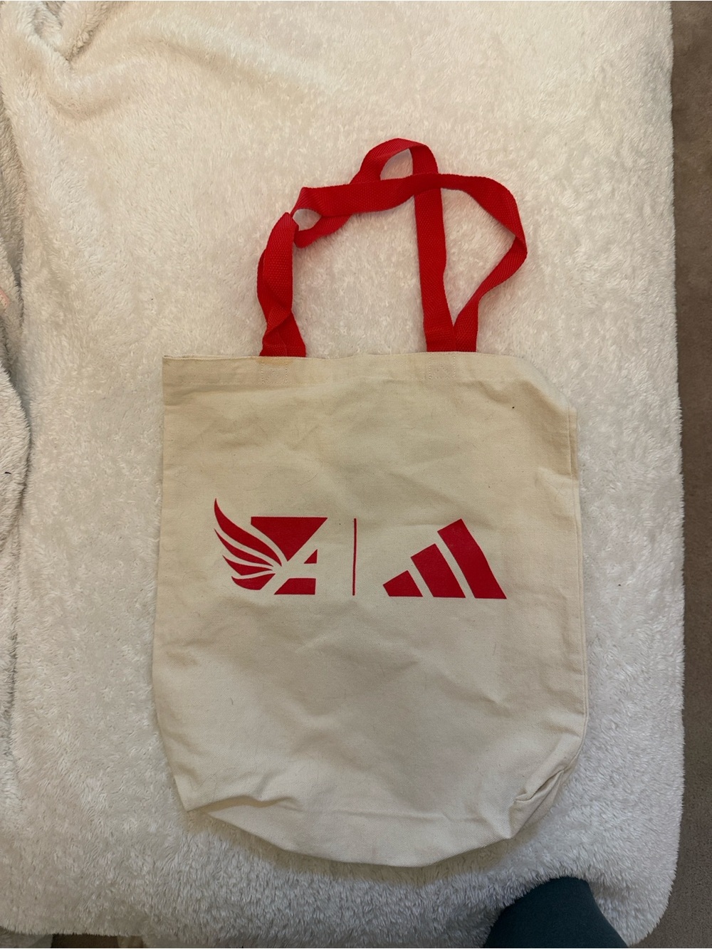 Canvas Tote Bag with Red Handles and Logo